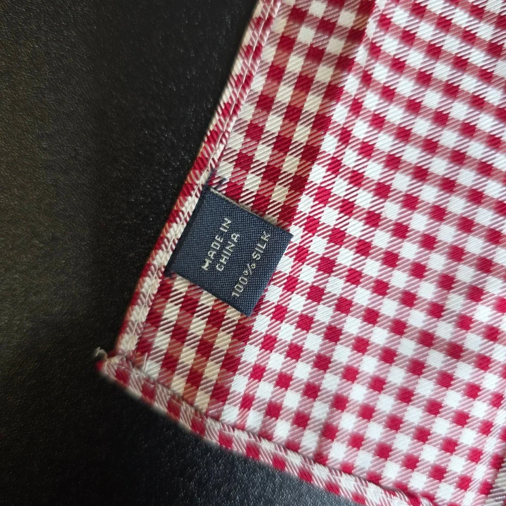 100% Silk Gingham Pocket Square Handkerchief Red White‎